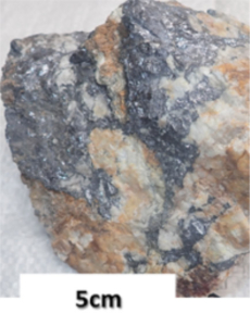 Mineralized rock from the Shimpia target showing galena