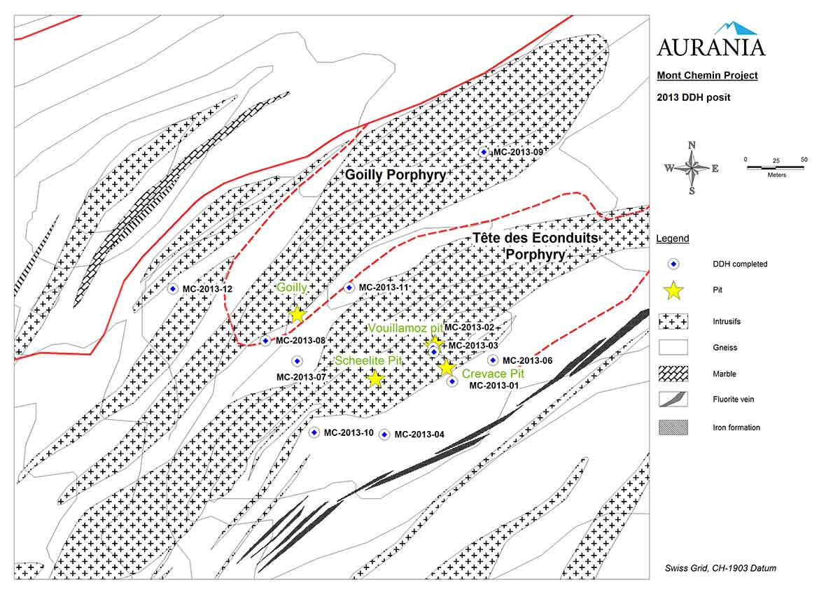 Mont Chemin Drill Hole Map